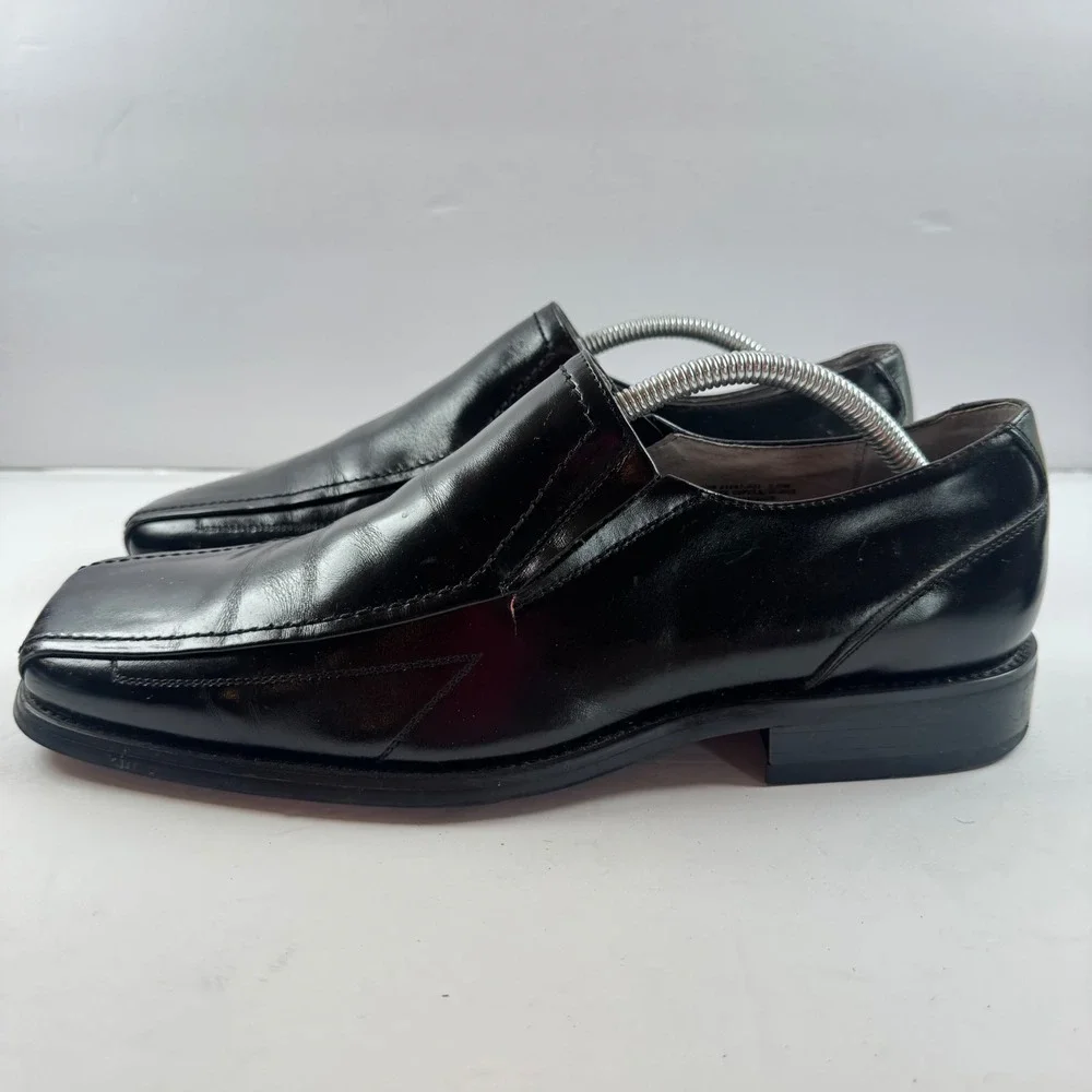 Stacy Adams Mens Black Leather Square Bicycle Toe Slip On Loafers 21187-001 9.5M